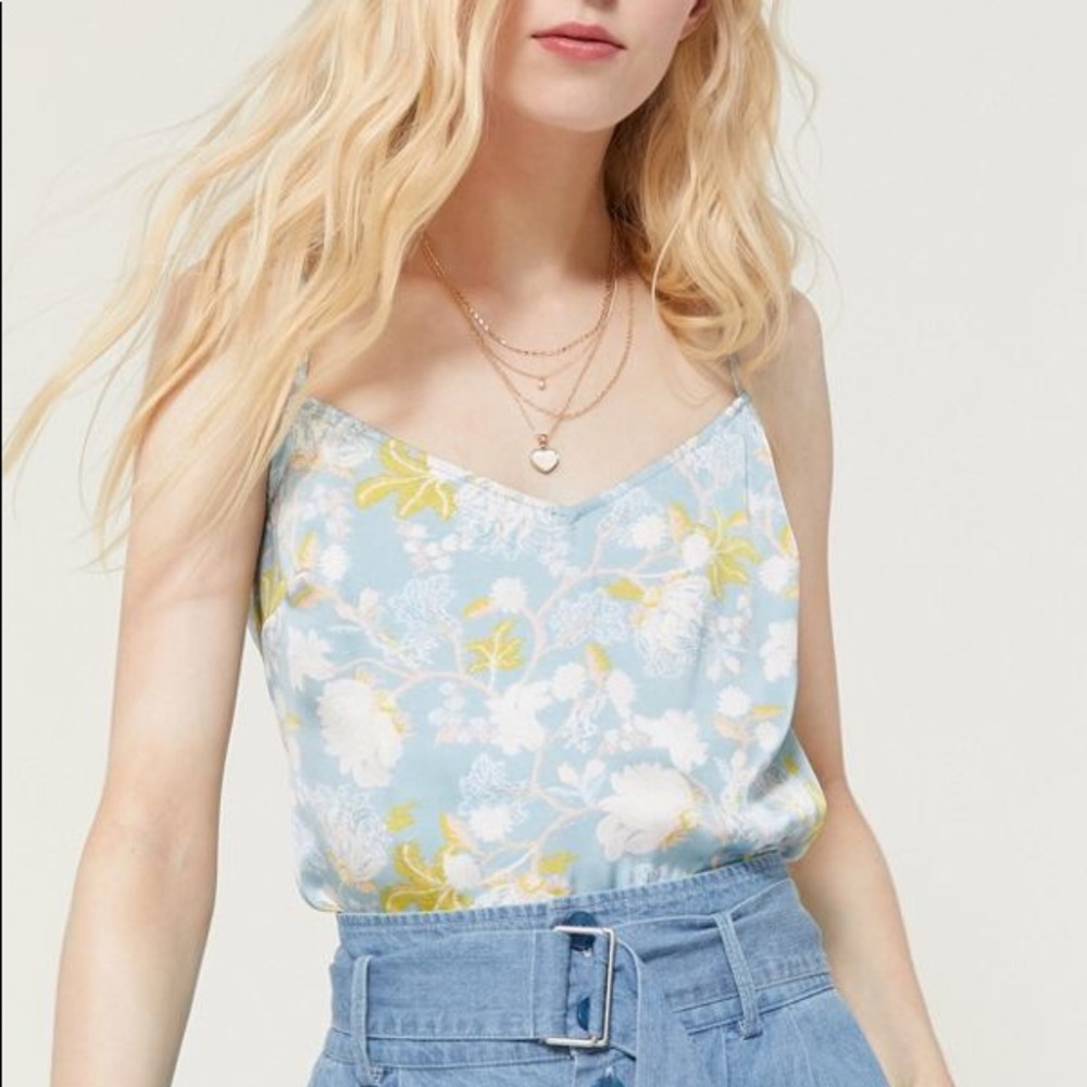 Urban Outfitters Blue Floral Satin Cowl Back Cami